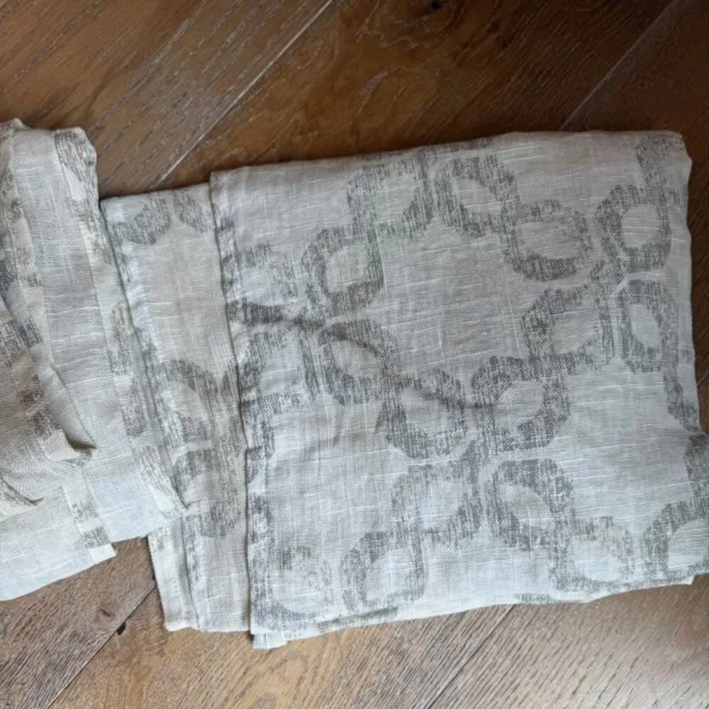West Elm 48W x 96L Off white/Grey Linen Sheer Drapes. Set of 2